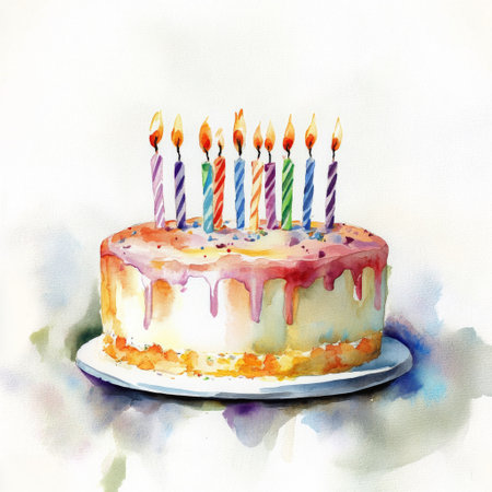 A beautifully decorated birthday cake features colorful candles and vibrant icing, symbolizing a festive celebration. This delightful dessert is perfect for sharing with friends and family.の素材