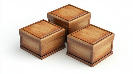 Three neat brown cardboard boxes are stacked together, ideal for storing small items or organizing spaces in a home. The simple design adds a minimalist touch to any room.の素材