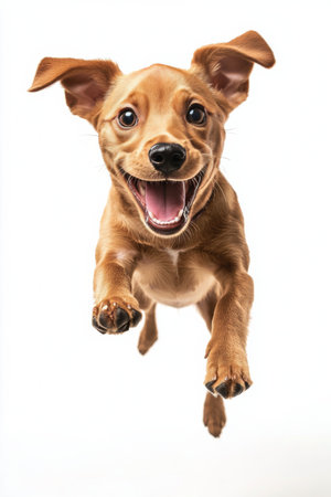 A lively Belgian Malinois is captured mid-stride, running joyfully with a big smile. The dogs fur shines brightly in a well-lit area, showing its playful nature and energy.の素材