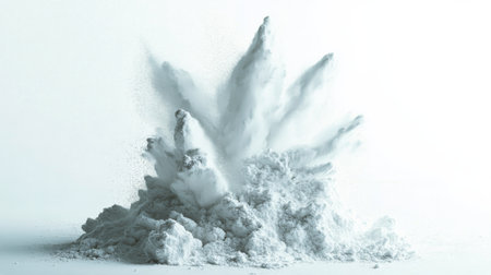 A thick, billowing cloud of smoke fills the air, rising powerfully from the ground as a controlled explosion occurs. The explosion creates a dramatic display of dust and mist, captivating onlookers.の素材