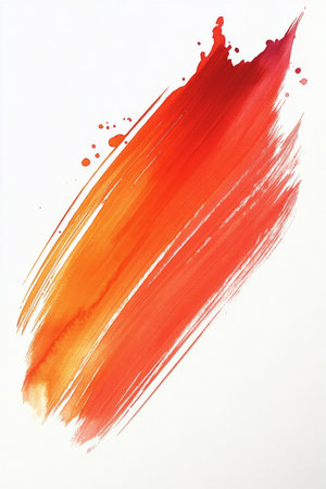 Bold strokes of orange and red blend seamlessly, showing a striking contrast against a blank canvas, inviting creativity and artistic expression.の素材