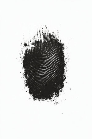 The intricate details of a lone fingerprint are showcased, revealing unique swirls and lines set against a stark black backdrop, creating a striking visual contrast.の素材