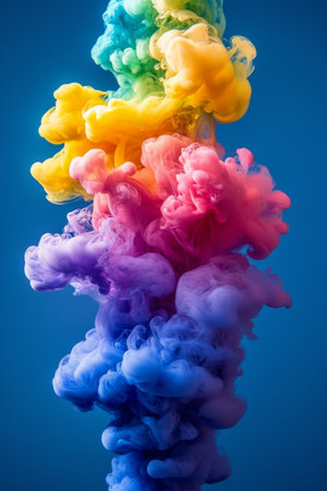 Vibrant swirls of colorful smoke intertwine, creating an artistic and mesmerizing visual display. The blend of hues captures a sense of creativity and movement in a captivating way.の素材