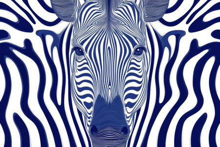 A zebra stands prominently with its distinctive stripes, seamlessly merging with the striped backdrop. This striking visual highlights the natural beauty and camouflage of wildlife.の素材