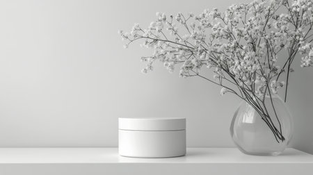 The scene displays a simple round table featuring a small cylindrical object centered on its surface.の素材