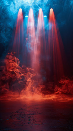 A strong, bright light source shines brightly in a dark room, casting stark shadows and contrast.の素材