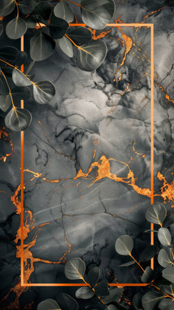 A luxurious gold frame surrounds a marble background, creating an elegant and sophisticated visual statement.の素材
