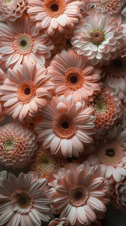 A group of pink flowers arranged neatly on a clean white surface.の素材