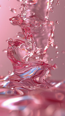 Pink background with water splashing in motion, creating dynamic patterns and textures.の素材
