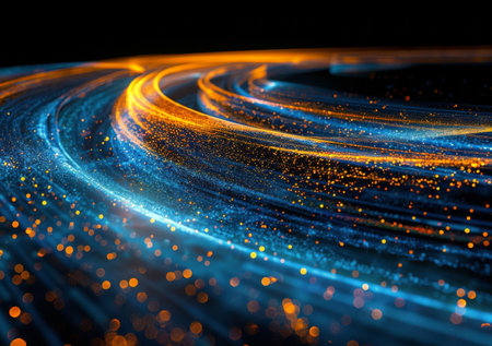 A digitally created image of a blue and orange spiral light effect.の素材