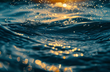 Close-up of ocean waves rippling in the sunlight, creating a mesmerizing pattern of light and shadow.の素材