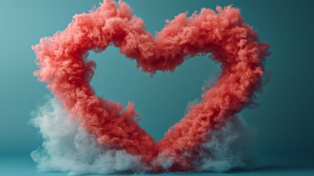 A vibrant red heart shaped object is placed in the center of soft orange fur, creating a warm and inviting atmosphere. This decor is perfect for celebrating love on Valentines Day.の素材