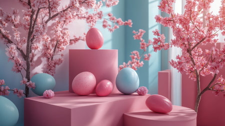 A stone rests on a bed of soft moss, adorned with delicate white flowers, as sunlight filters through the trees in a tropical garden during sunset. The atmosphere feels serene and peaceful.の素材