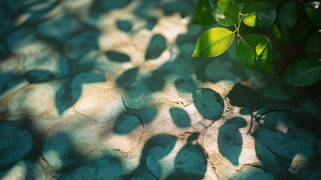 Sunlight gently streams through the lush leaves, creating a tranquil atmosphere in a natural environment. The patterns on the ground enhance the serene beauty of the scene.の素材