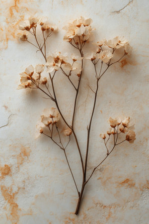A branch adorned with delicate pink flowers rests against a soft pastel background, showing the beauty of springtime blooms. The petals reflect a gentle elegance and freshness.の素材