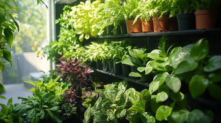 A collection of diverse green plants displayed on a bright white background. The plants vary in shape and size, showing an appealing assortment suitable for indoor decoration or gardening.の素材