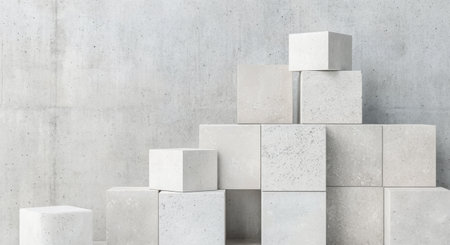 A collection of various stone blocks in soft tones arranged neatly against a textured background. The setup illustrates a minimalist aesthetic ideal for contemporary design and decor ideas.の素材