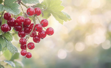 Clusters of vibrant red currants are carefully placed on a rough wooden table, highlighting their glossy surface.の素材