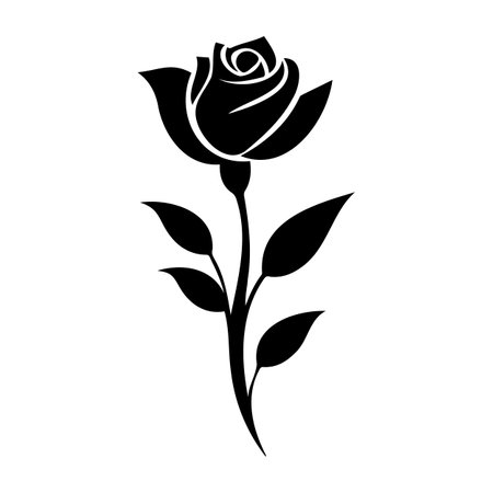 Intricate black rose design with flowing leaves.のイラスト素材