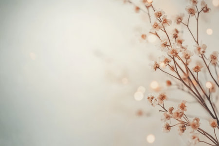 Dried flowers arranged elegantly on a soft beige background showcase natural beauty. Ideal for artistic projects, invitations, or decorative purposes, enhancing creativity and inspiration.の素材