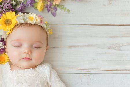 Fresh lavender and yellow flowers are artistically arranged around a wrapped gift box. The background is a soft light color, creating an elegant atmosphere perfect for a special occasion.の素材