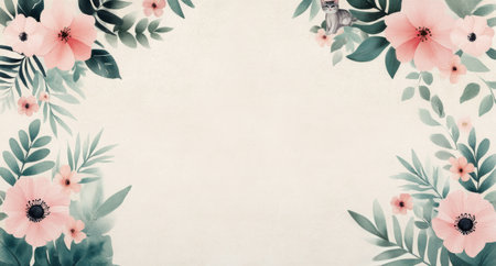 A cat sits atop a white structure, surrounded by vibrant flowers and lush green leaves in a tranquil, colorful landscape. The scene evokes a sense of calm and charm.の素材