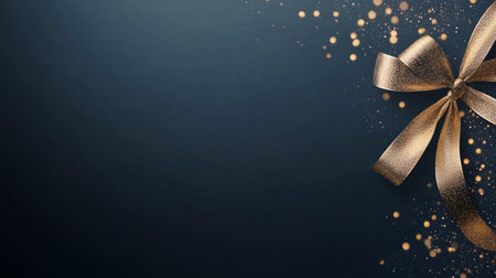 A luxurious gold ribbon curves gracefully on a dark surface, accompanied by shimmering sparkles. This captivating composition evokes a sense of celebration, ideal for special occasions.の素材
