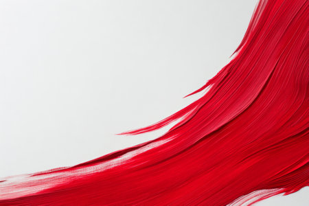 Vivid red hair cascades elegantly against a clean white background, creating a bold and artistic contrast. The flowing strands exhibit a dynamic movement and texture, emphasizing beauty.の素材