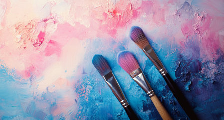 An abstract representation created with watercolor paints shows a beautiful blend of red and blue colors. The gentle transitions and soft edges create an atmosphere of calmness and creativity.の素材