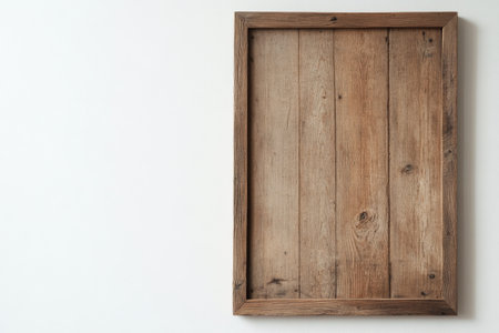 A wooden panel with a handwritten note stands next to a simple dark vase containing delicate flowers. The setting features a textured gray wall and a wooden table, creating a calm atmosphere.の素材