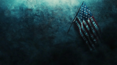 A vibrant display of the American flag waving gracefully against a cosmic background filled with sparkling stars. This illustration captures the essence of patriotism during a festive celebration.の素材