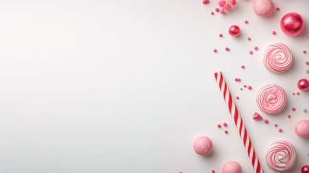 A variety of decadent chocolates and sweets are arranged thoughtfully on a clean white surface.の素材