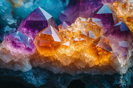 A vibrant assortment of natural crystals showcases various colors and textures.の素材