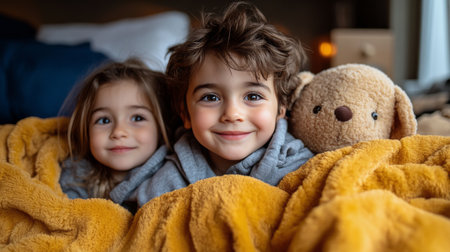 A child sits on a blanket, captivated by a large screen displaying a film under twinkling lights during a warm summer evening. The atmosphere is joyful and enchanting.の素材