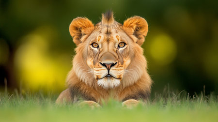 A regal lion with a flowing mane stands proudly, gazing into the distance. The soft, neutral background highlights the lions features, capturing their serene presence and strength.の素材