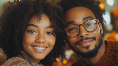 A young child smiles warmly while seated at a beautifully set table during a festive gathering. Candles illuminate the cozy atmosphere and seasonal decorations surround the setting.の素材