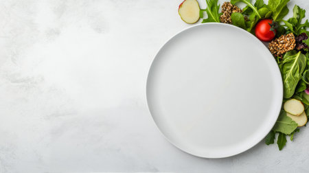 Fresh broccoli, spinach, and leafy greens are arranged on a light marble surface, showing vibrant colors and textures, inviting healthy meal preparation.の素材