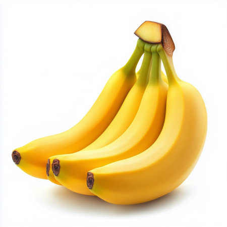 A bunch of ripe bananas showcases their vibrant yellow skin, emphasizing freshness and natural nutrition. These bananas are ideal for snacks, smoothies, and baking.の素材