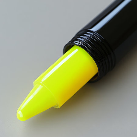 Bright yellow lipstick stands out against a minimalistic white background, highlighting its vibrant color and modern design. The packaging is glossy black, adding elegance to the bold hue.の素材