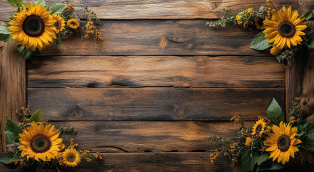 Vibrant assortment of autumn flowers and leaves is carefully arranged on a rustic wooden surface, creating a warm and inviting atmosphere suitable for seasonal celebrations.の素材