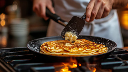 A chef skillfully prepares a dish with fresh tomatoes in a contemporary kitchen. Steam rises as he tends to the cooking process, focusing intently on the flavors.の素材