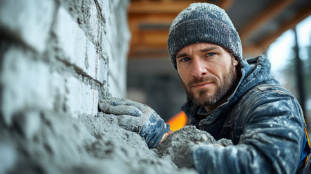 Close view of a brick wall exhibiting a variety of warm shades and textures, highlighting craftsmanship and quality construction under bright daylight conditions.の素材