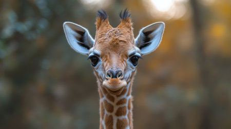 A giraffe stands prominently in golden grass, gazing across an expansive savannah. The bright blue sky enhances the serene atmosphere of the scene, creating a peaceful wildlife moment.の素材