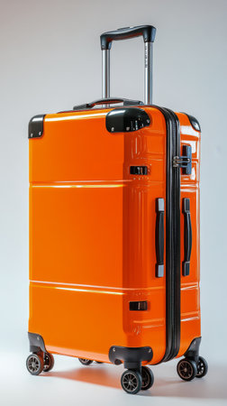 This vibrant orange suitcase features a sturdy design with multiple compartments and smooth rolling wheels. Ideal for traveling, it ensures ease when moving through airports or train stations.の素材