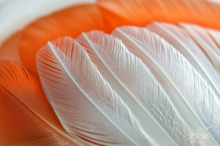 This artwork features intricate orange and white feather designs crafted from delicate fabric. The soft colors blend gracefully, creating an elegant visual effect.の素材