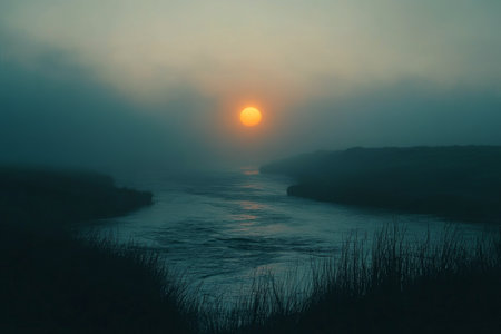 Dramatic sunset casts a warm glow over the choppy ocean waves as dark clouds loom in the sky. The contrast creates a moody atmosphere at twilight.の素材