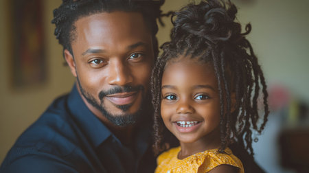 A father and his daughter enjoy a tender moment together in a warmly lit room, filled with joy and laughter, creating lasting memories during their time together.の素材