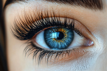 A close-up view of a human eye reveals mesmerizing colors, with a striking blend of yellow and orange surrounding the pupil.の素材
