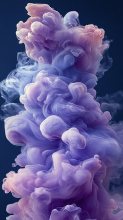 A vibrant swirl of purple smoke rises against a deep blue backdrop, creating a mesmerizing cloud-like formation with fluid shapes and soft edges.の素材