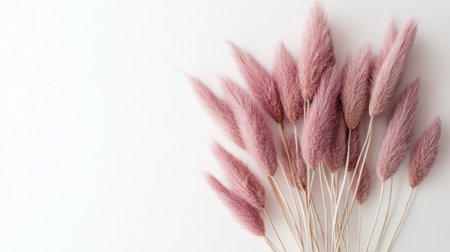 A bouquet of pampas grass featuring pink and cream plumes is arranged on a soft pastel background. This aesthetic display adds a touch of elegance and charm to any space.の素材